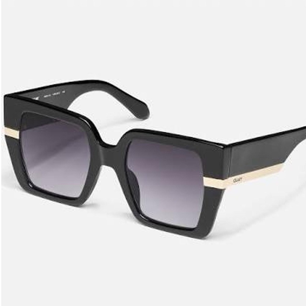Quay Australia Notorious Black Oversized Square Sunglasses Gold Hardware
